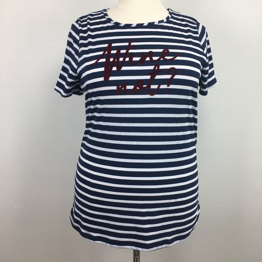 Lane Bryant 14/16 Wine Not Graphic Striped Tee $39.95 Navy White Short Sleeve